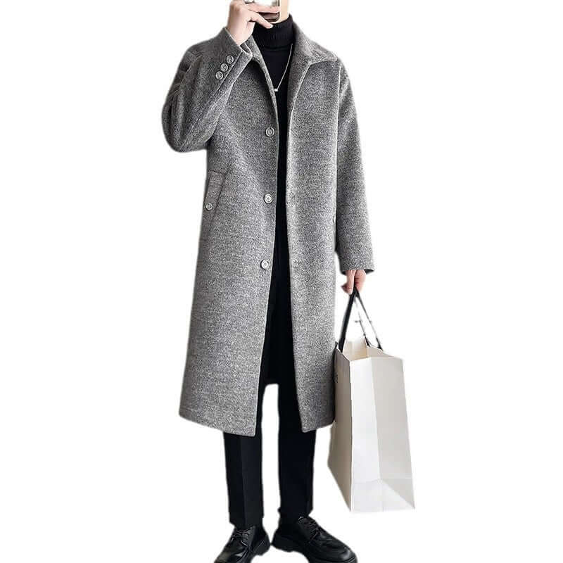 Men’s Winter Long Overcoat – Woolen Thicken Mid-Length Coat (No Hood) | Phonax Services
