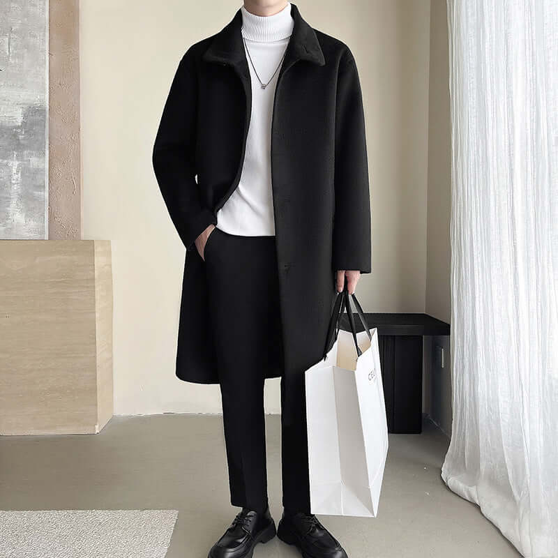 Men’s Winter Long Overcoat – Woolen Thicken Mid-Length Coat (No Hood) | Phonax Services