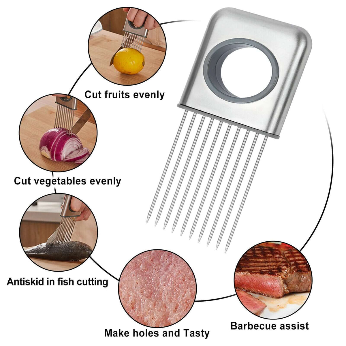 Onion Holder Vegetable Slicer Tool – Stainless Steel Finger Guard & Tomato Cutter – Phonax Services | Phonax Services