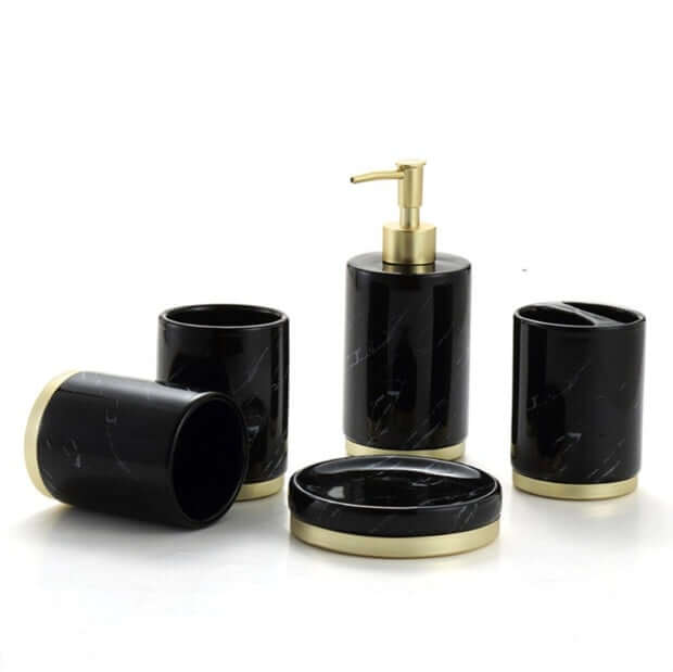 PHONAX 5-Piece Black & Gold Bathroom Set | Phonax Services