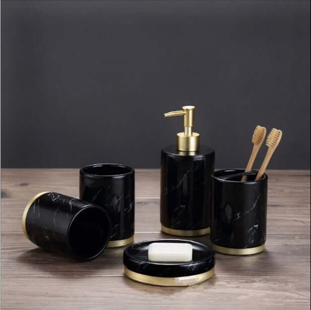 PHONAX 5-Piece Black & Gold Bathroom Set | Phonax Services