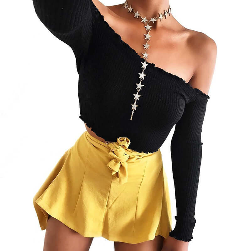 ChicWear Sexy Cotton Blend Crop Top – Stylish Off Shoulder Design | Phonax Services