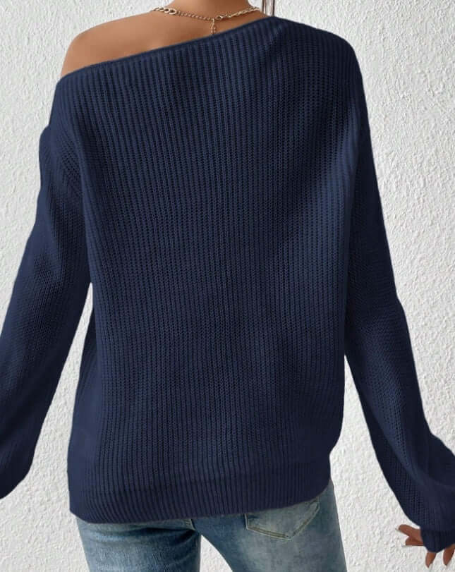 YourBrand Solid Ribbed Knit Asymmetrical Shoulder Sweater – Stylish Drop Shoulder Design | Phonax Services