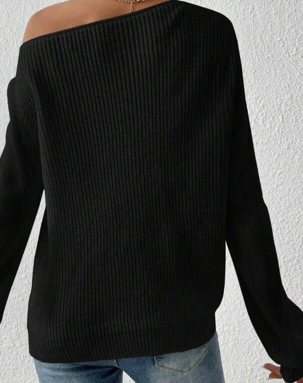 YourBrand Solid Ribbed Knit Asymmetrical Shoulder Sweater – Stylish Drop Shoulder Design | Phonax Services