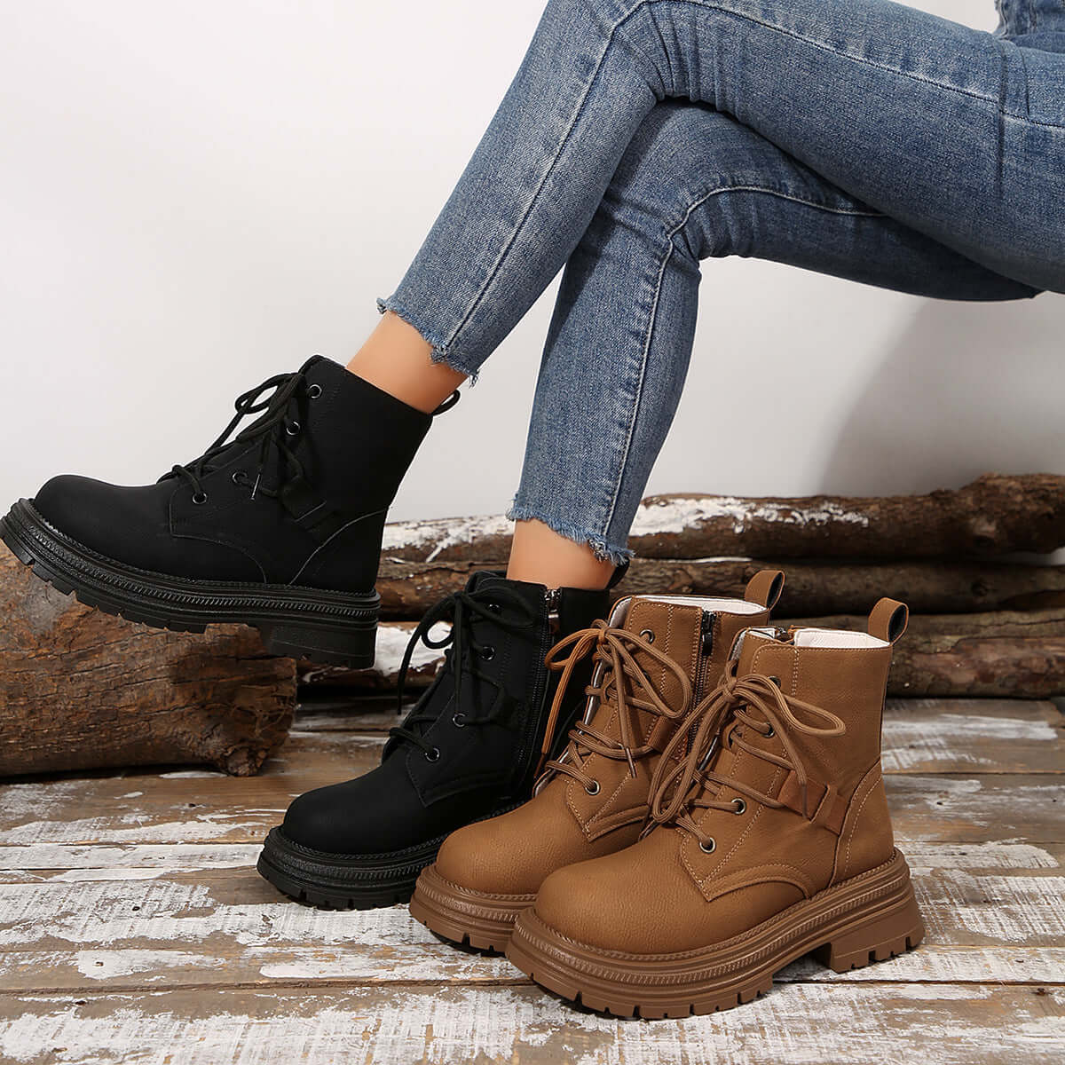 YourBrand Square-Heeled Lace-Up Boots – Stylish Fall Winter Essential | Phonax Services