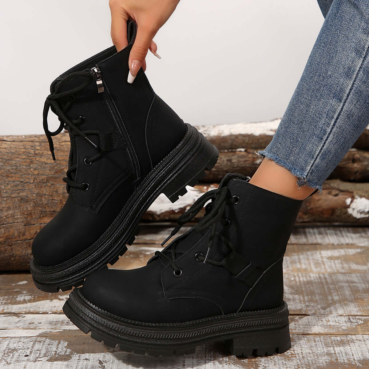 YourBrand Square-Heeled Lace-Up Boots – Stylish Fall Winter Essential | Phonax Services