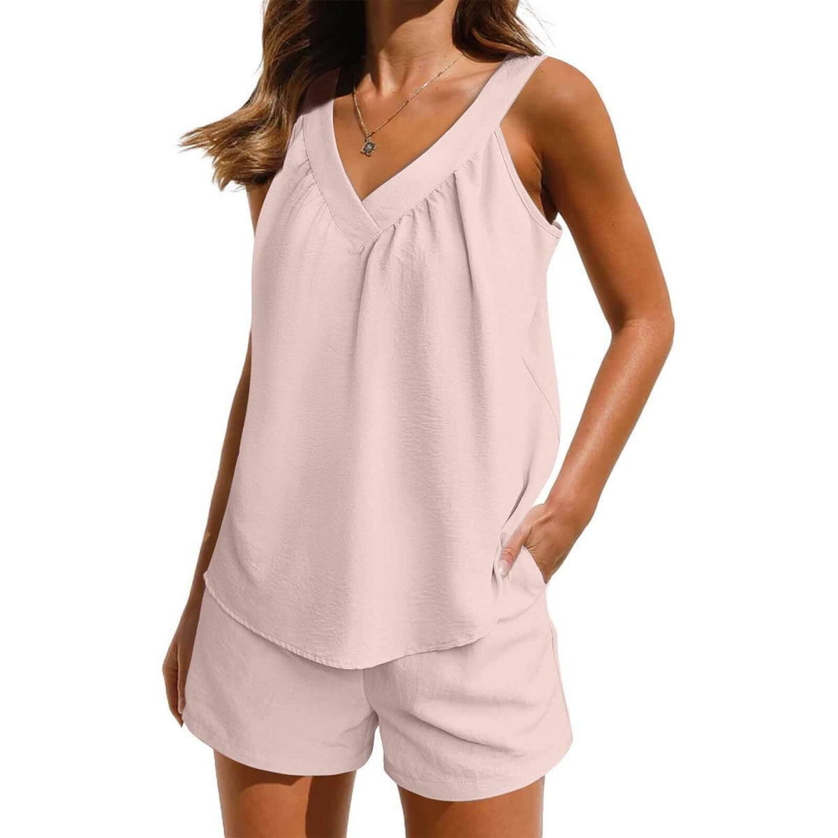 SummerStyle Casual V-Neck Pullover Set – Versatile Pocket Design | Phonax Services