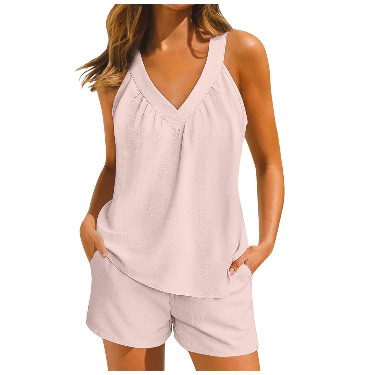 SummerStyle Casual V-Neck Pullover Set – Versatile Pocket Design | Phonax Services