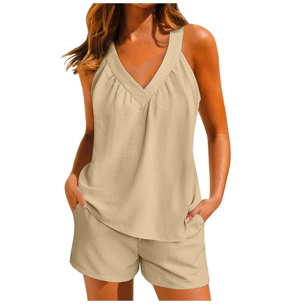 SummerStyle Casual V-Neck Pullover Set – Versatile Pocket Design | Phonax Services