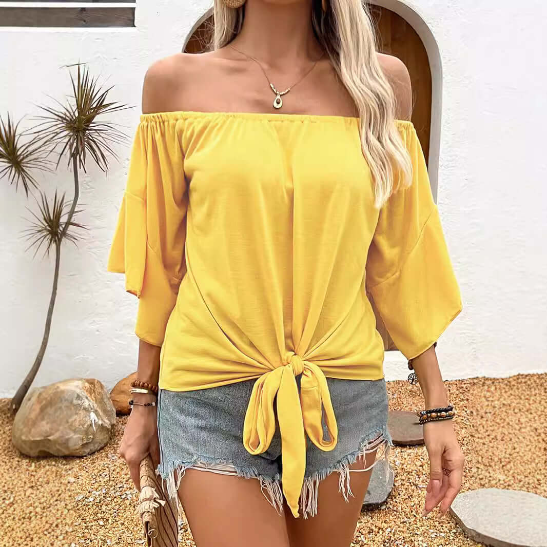 Summer Fall Solid Color Off-Shoulder Casual T-Shirt Top – Elegant Pullover Style | Phonax Services