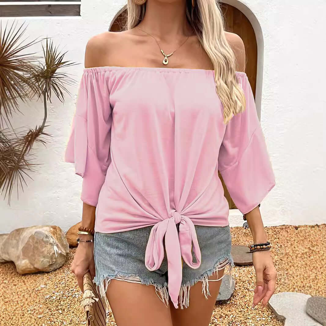 Summer Fall Solid Color Off-Shoulder Casual T-Shirt Top – Elegant Pullover Style | Phonax Services