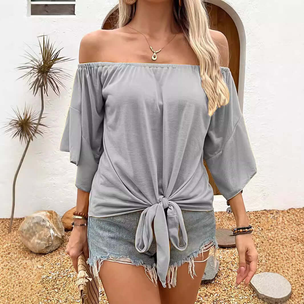 Summer Fall Solid Color Off-Shoulder Casual T-Shirt Top – Elegant Pullover Style | Phonax Services