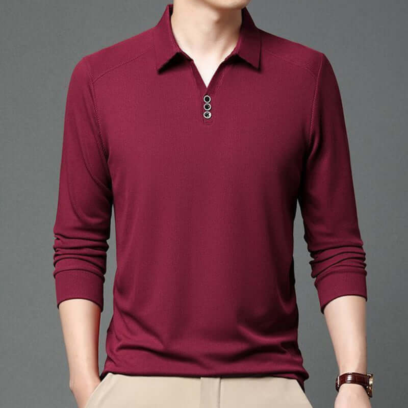 Men’s Long Sleeve Polo Shirt – Vertical Texture Slim Fit with Button Collar (M–4XL, Cotton, Multiple Colors) | Phonax Services