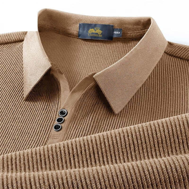 Men’s Long Sleeve Polo Shirt – Vertical Texture Slim Fit with Button Collar (M–4XL, Cotton, Multiple Colors) | Phonax Services