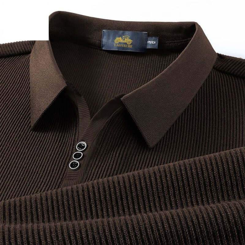 Men’s Long Sleeve Polo Shirt – Vertical Texture Slim Fit with Button Collar (M–4XL, Cotton, Multiple Colors) | Phonax Services