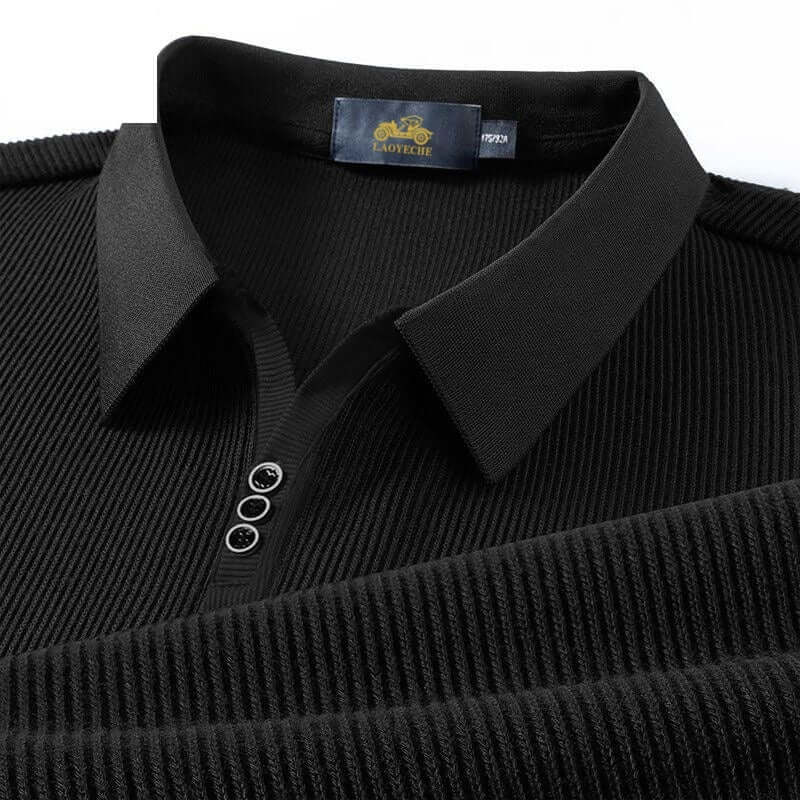 Men’s Long Sleeve Polo Shirt – Vertical Texture Slim Fit with Button Collar (M–4XL, Cotton, Multiple Colors) | Phonax Services