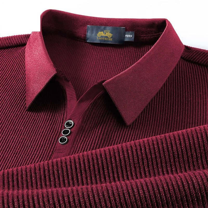 Men’s Long Sleeve Polo Shirt – Vertical Texture Slim Fit with Button Collar (M–4XL, Cotton, Multiple Colors) | Phonax Services