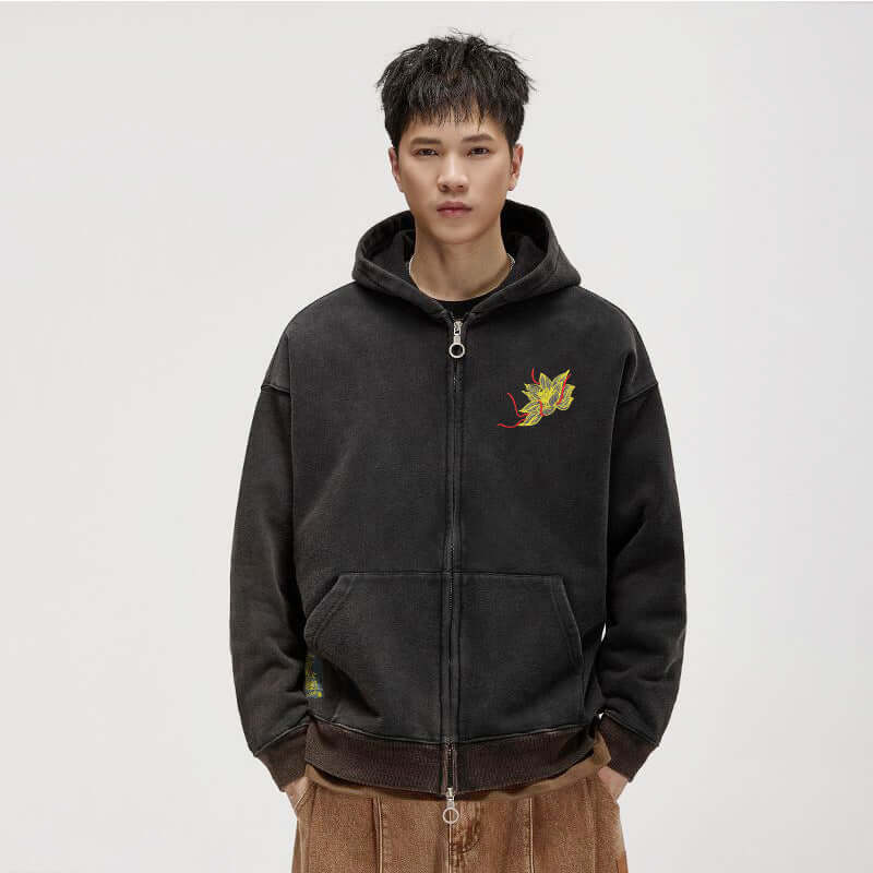 Vintage Embroidered Hoodie for Men – Fleece-Lined Cotton Sweatshirt | Autumn Streetwear | Phonax Services