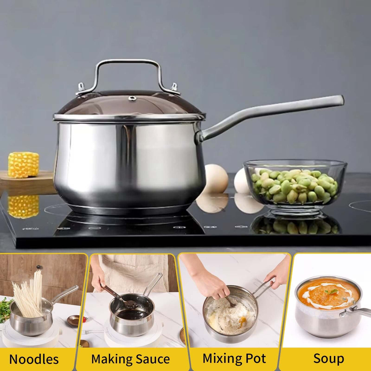WANGYUANJI Non-Stick Stainless Steel Saucepan With Lid | Phonax Services