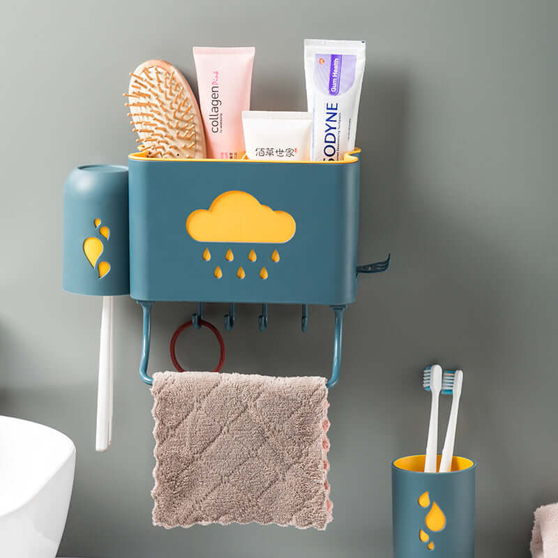 Wall Mounted Bathroom Storage Rack with Hooks – Toothbrush & Cup Organizer Shelf | Phonax Services