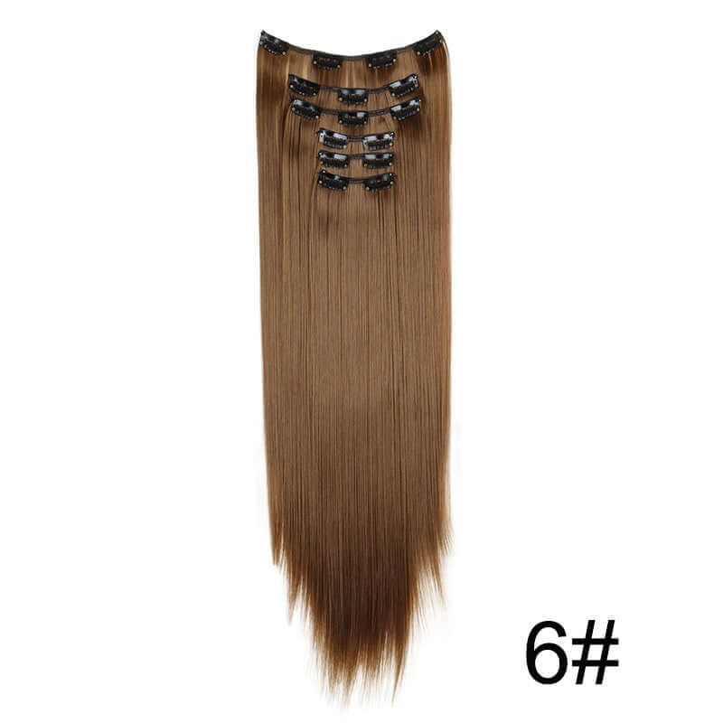 6-Piece Long Straight Hair Clip-In Wig Extensions – 60cm Synthetic Fiber for Women | Phonax Services
