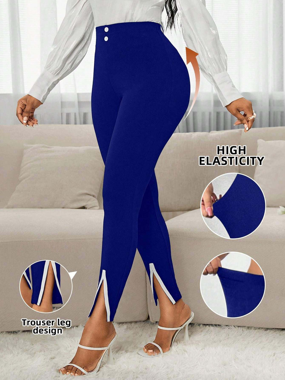 Elegant Femme Slim Fit Pants – Casual Style with Contrast Color Split Hem | Phonax Services