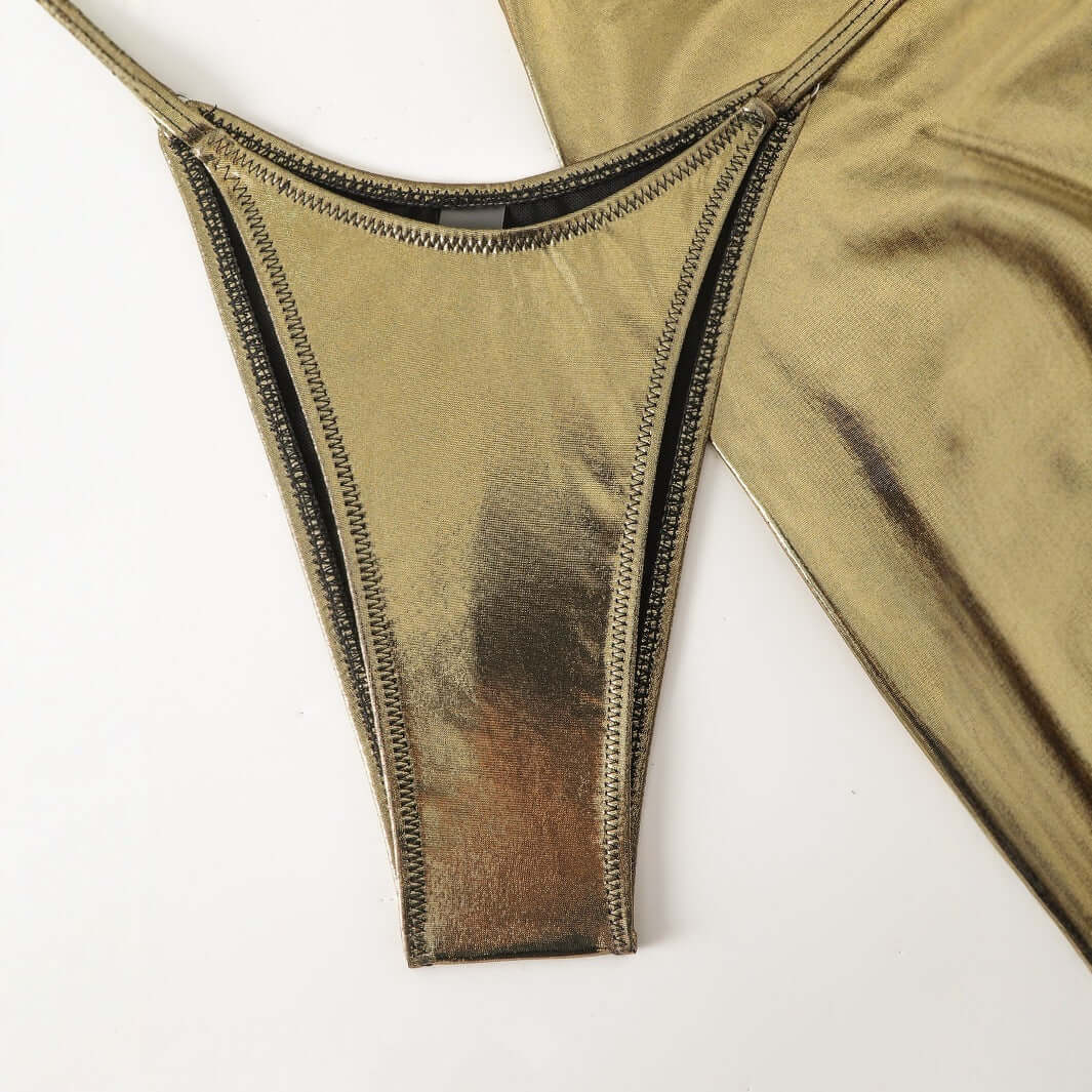 GoldenWave Women's 3-Piece Golden Swimsuit Set – Sexy Halter Top with Mini Skirt | Phonax Services