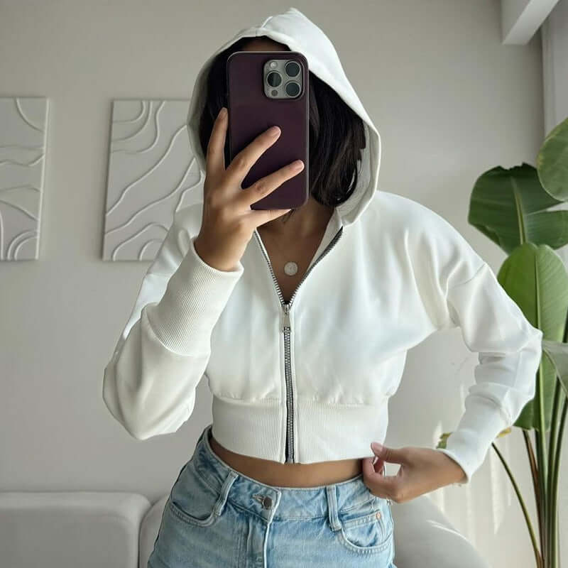 Fashionista Women's Zipper Hooded Cardigan – Trendy Exposed Navel Design | Phonax Services