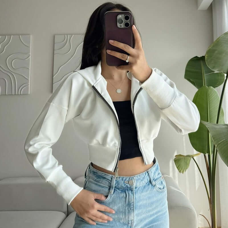 Fashionista Women's Zipper Hooded Cardigan – Trendy Exposed Navel Design | Phonax Services