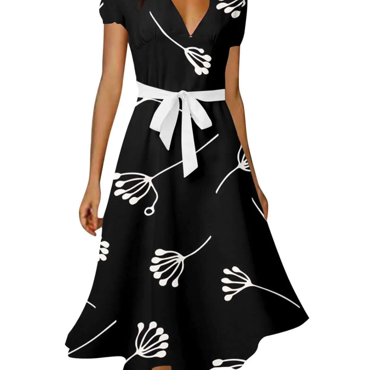 Fashionista V-neck Dress – Slim-fit Floral Design | Phonax Services