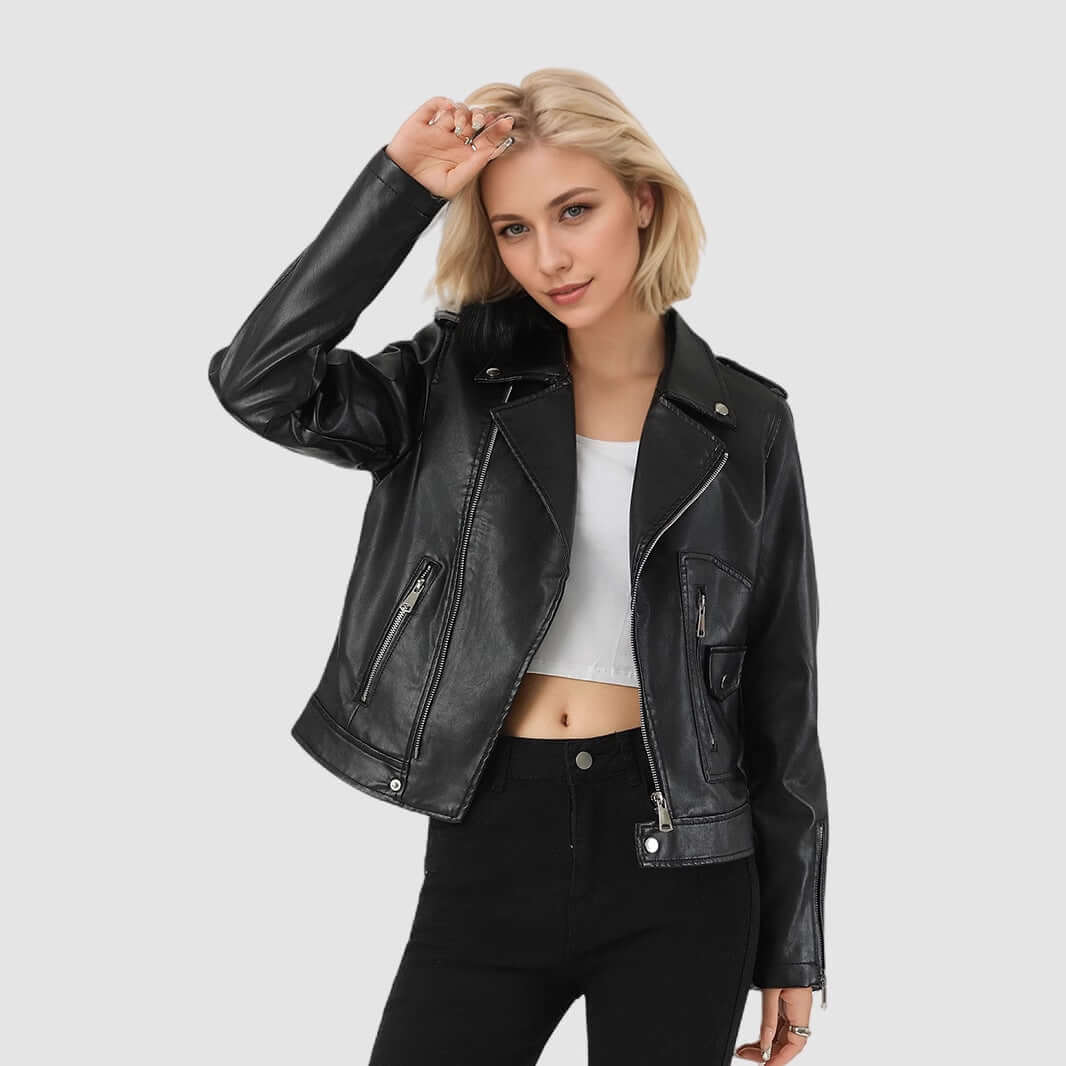 Urban Chic Women's Leather Short Coat – Stylish and Versatile Design | Phonax Services