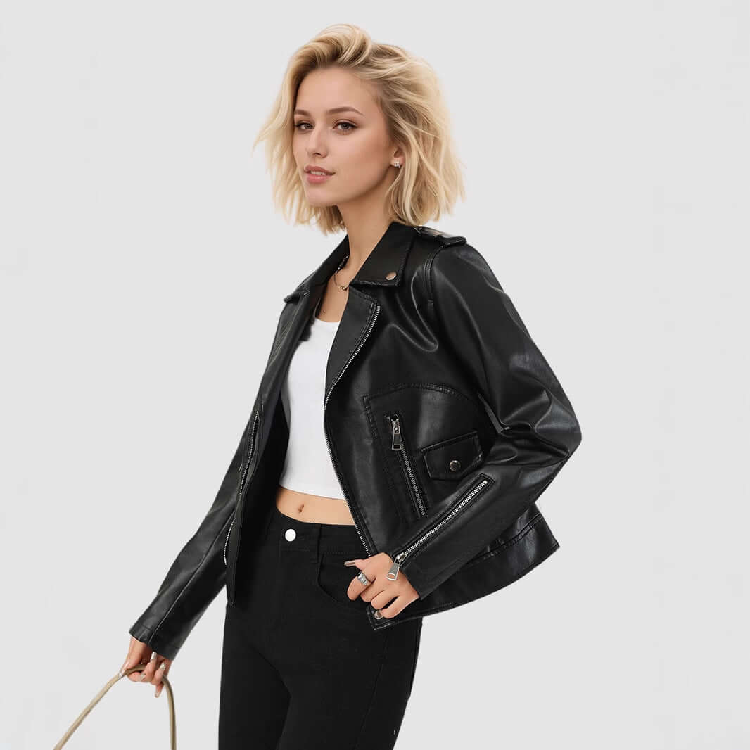 Urban Chic Women's Leather Short Coat – Stylish and Versatile Design | Phonax Services