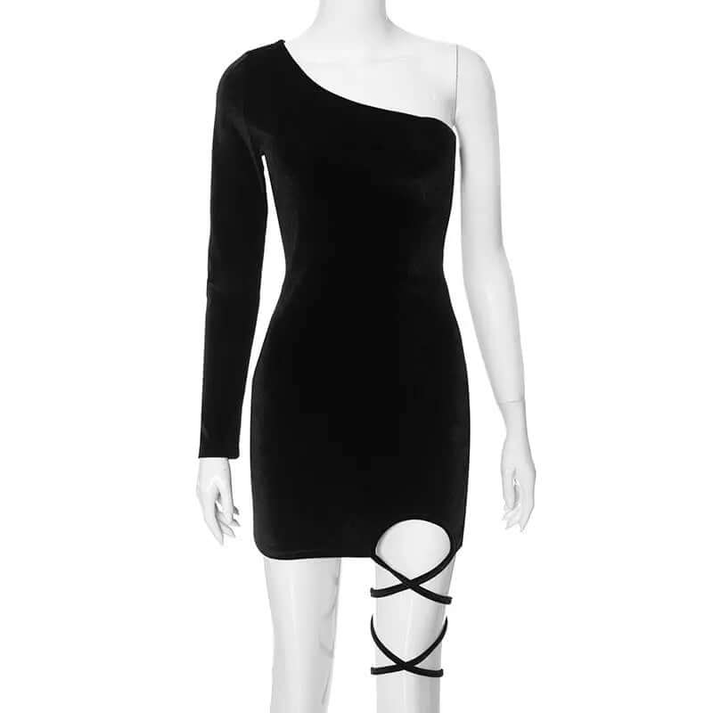YourBrand Oblique Shoulder Dress – High Waist Solid Color Style | Phonax Services