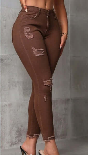 Fashionista Women's Ripped Slim Fit Nine-Point Denim Jeans – High Stretch Comfort | Phonax Services