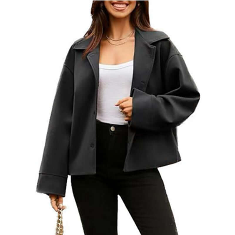 YourBrand Women's Short Long Sleeve Button Coat – Slim Fit Stylish Design | Phonax Services