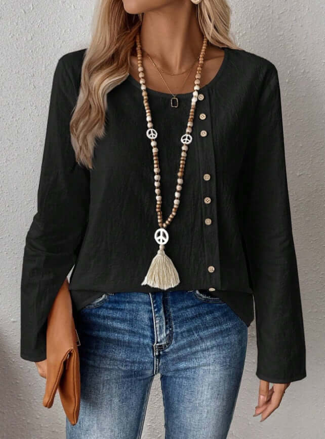 YourBrand Women's Solid Color Round Neck Long Sleeve Top – Semi-Sheer Comfort and Style | Phonax Services