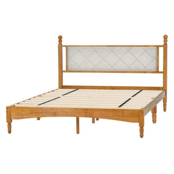 Wooden Bed Frame With Upholstered Headboard In Fabric | Phonax Services