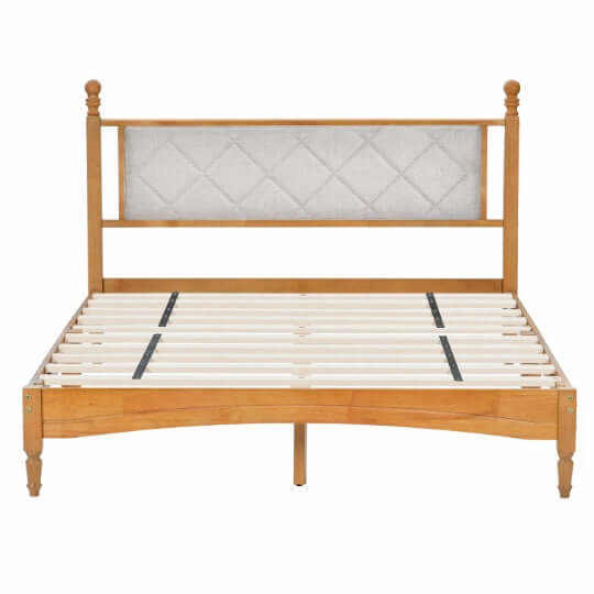 Wooden Bed Frame With Upholstered Headboard In Fabric | Phonax Services
