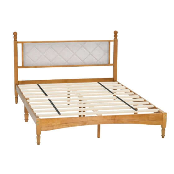 Wooden Bed Frame With Upholstered Headboard In Fabric | Phonax Services
